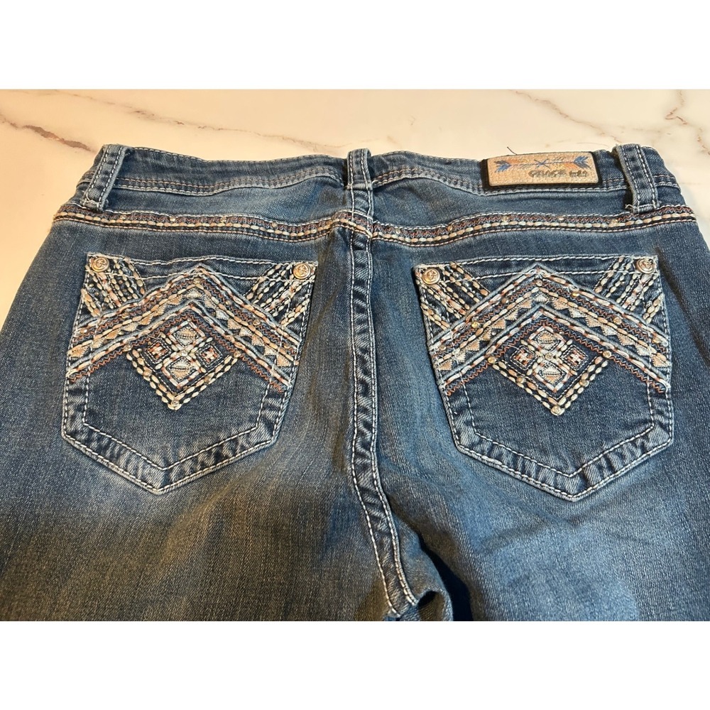 Grace in LA Womens Bootcut Jeans Size 32 Medium Wash Embroidered Rhinestone